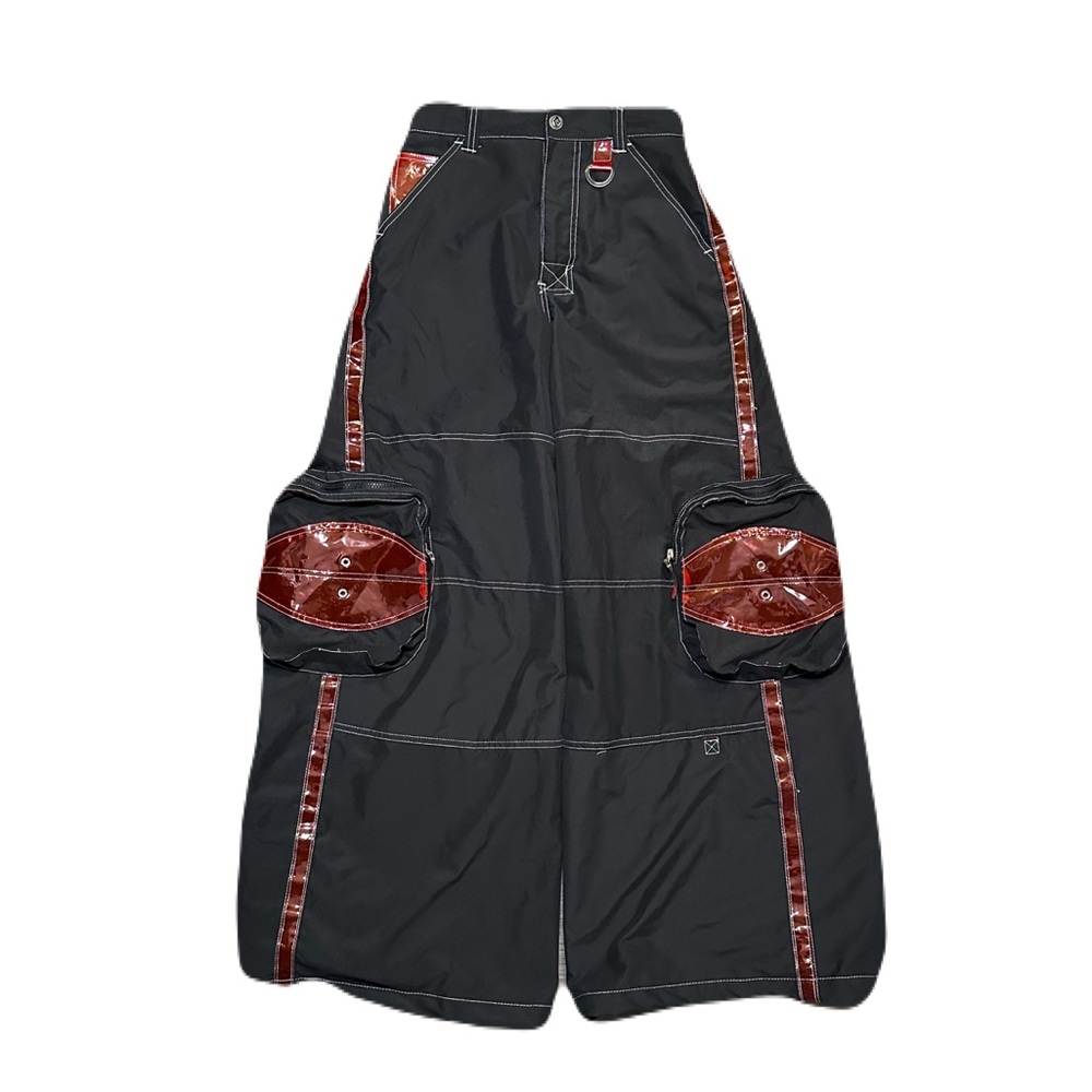 Vintage MacGear Y2k Baggy Rave Wide Leg Cargo Pants Nylon Red/Black 28X32